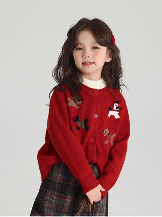 【洋气加厚针织毛衣】2025新款儿童加厚毛衣 拜年服 红色新年秋冬卡通女童针织开衫 外套潮 商品图4