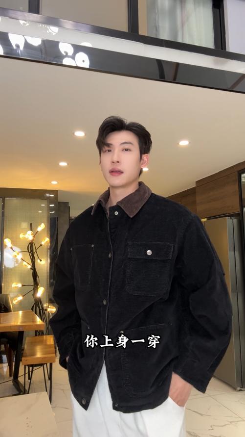 25Q8932SDSA男士秋冬新款痞帅男装韩版多口袋翻领羽绒服肌理感百搭时尚 商品图0