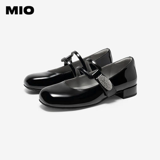 MIO米奥玛丽珍鞋2026春季新款圆头粗跟闪钻饰扣魔术贴女单鞋M261413634 商品图2