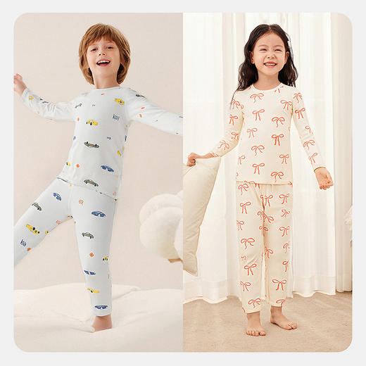 迷你巴拉儿童内衣套装男女童宝宝秋衣秋裤亲肤抑菌透气萌趣北欧风 商品图2