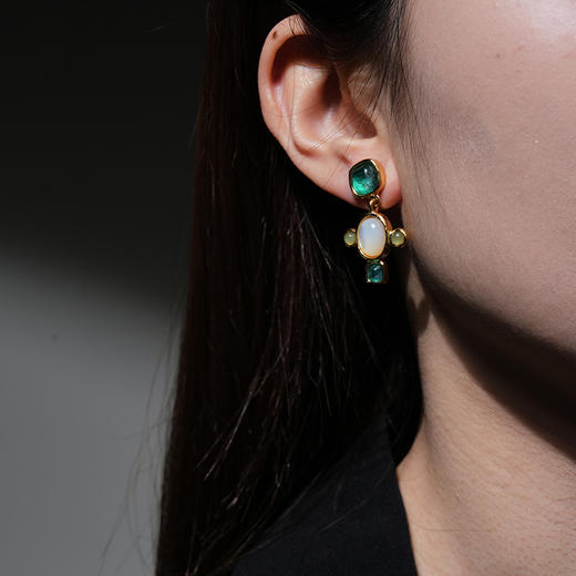 北京仓｜Goossens Paris-BOHEME-绿色 十字 岩石水晶 吊坠 耳环［法国设计师］ 商品图0