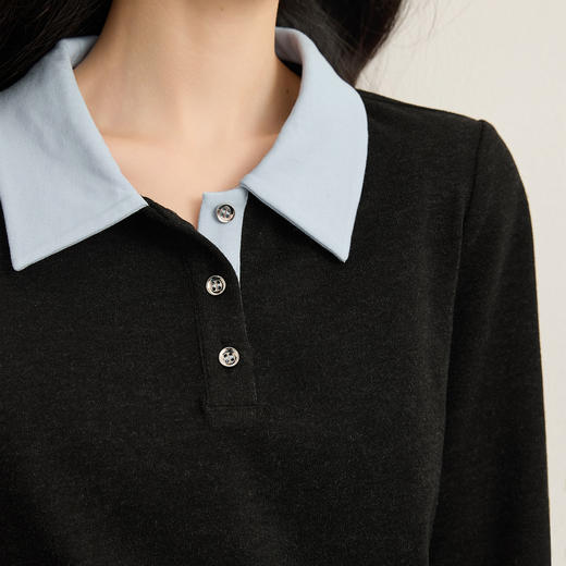 【12/17新品】熙世界MUI系撞色POLO领针织衫女2025秋冬新款内搭显瘦打底衫上衣 商品图4