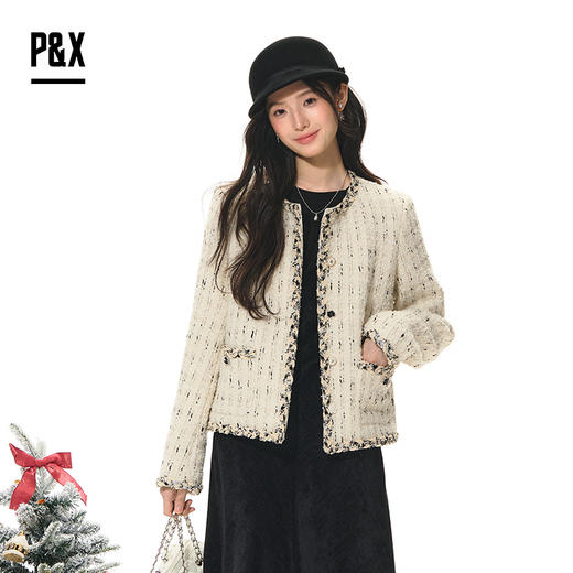 P&X设计师女装2026春季千金风小香风法式短款外套826113212 花色 商品图0