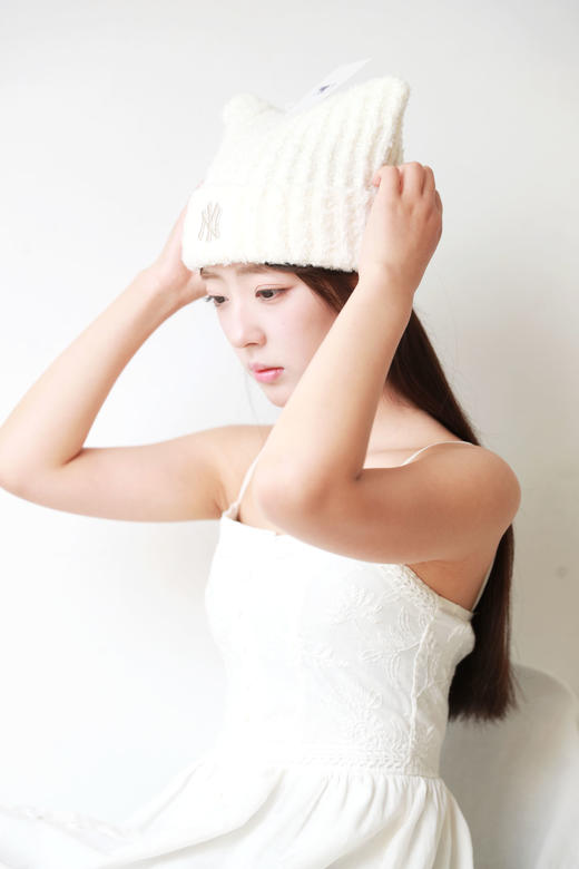 仙女猫耳帽，毛茸茸的很舒服。绵羊毛重工刺绣针织毛线帽C121766 商品图7