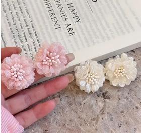 鹿向南ALXNAN 森系蕾丝布艺花朵山茶花耳环