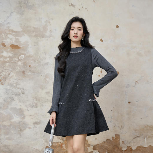 奢姿大码女装2025冬季胖妹妹时尚拼接亮片设计亮钻装饰针织套装9954994257AB 商品图4