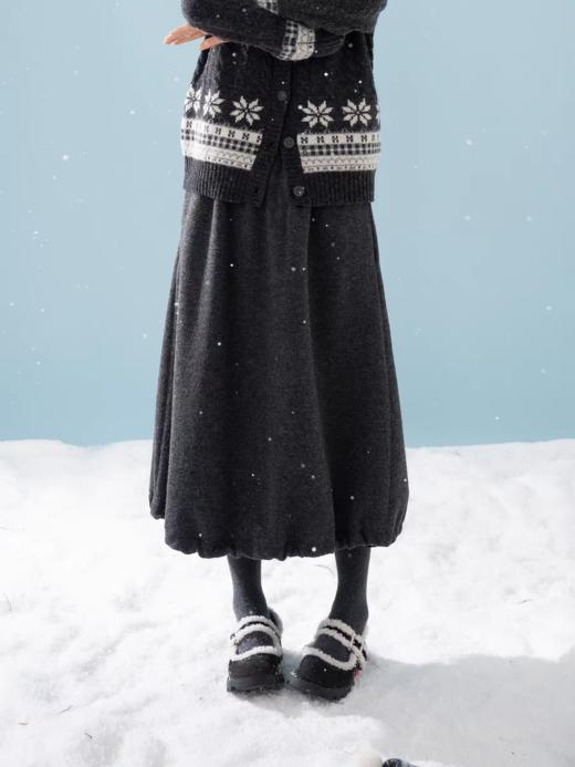 浮生八记/25D232/羊毛针织毛呢花苞捏褶抽绳半裙 商品图0