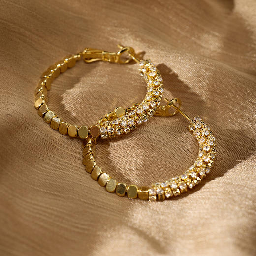 三彩2026新款碎金大圈耳环耳饰设计感水钻派对约会通勤华丽轻奢 商品图3