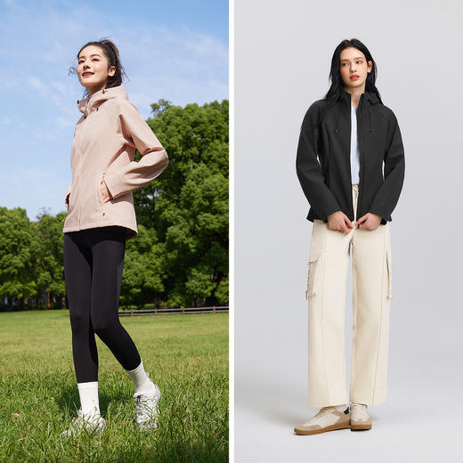 森马外套女春插肩袖防泼水摇粒绒软壳衣连帽分割显瘦简约户外夹克 商品图4