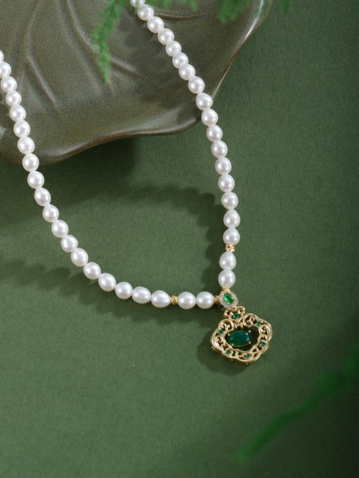 子佩集【珠锁清辉】珍珠项链【XXXL012】4mm珠绿玉髓锁镀金2512 商品图2