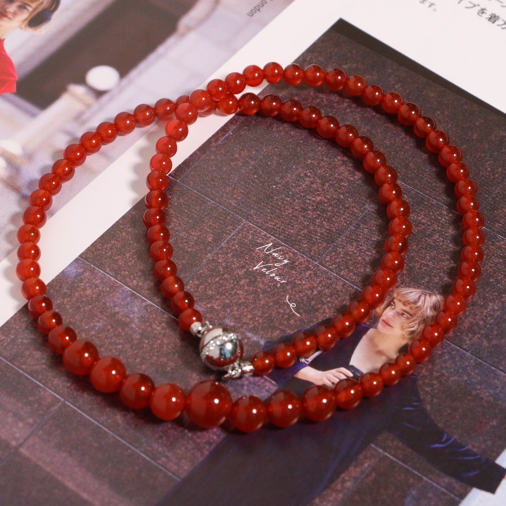 【甄珠贝】氛围感红玛瑙渐变项链 纯银吸铁石扣