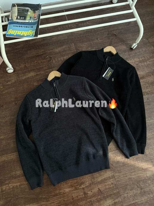 拉夫劳伦彩马刺绣半拉链纯色针织毛衣 商品图0