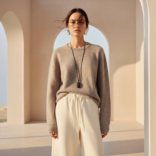 Famecoco范可儿休闲印花套头毛衫宽松简约山羊绒打底衫FAD8DB122 商品图0