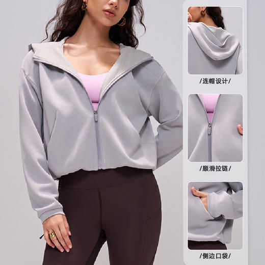 跃牌【轻匀系列】春秋连帽运动卫衣女瑜伽服上衣外套宽松休闲夹克健身长袖WT8861 商品图2