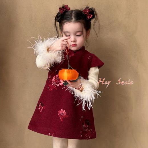 【新年❗️亮片绣花旗袍裙】女童2025新款亮片绣花旗袍裙 新中式圣诞背心裙 两件套 女宝宝拜年服 商品图6