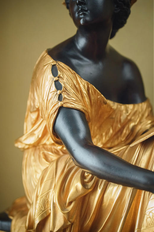 独角鹿西洋古董19世纪末欧洲出品古典人物主题铜鎏金装饰青铜雕塑《雅典娜》 商品图3