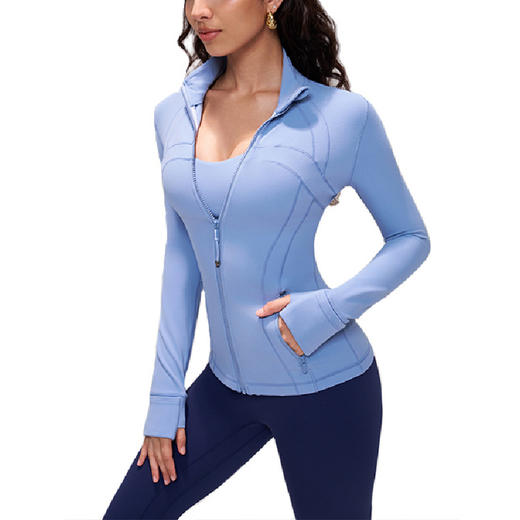 跃牌【轻匀系列】莱卡秋冬瑜伽运动外套女弹力拉链跑步健身瑜伽长袖WT8018 商品图4