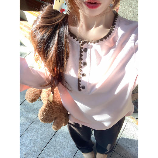 <曾小咸推荐> 韩系粉色宽松长袖t恤【预售款，预计3-15天发货】 商品图1