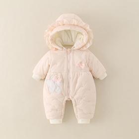 婴幼儿冬季款加厚女宝宝外穿连帽连体衣甜美可爱爬服加绒保暖棉服