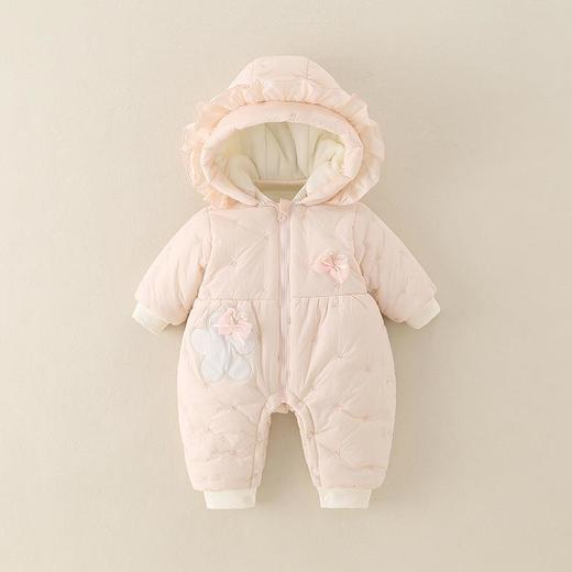 婴幼儿冬季款加厚女宝宝外穿连帽连体衣甜美可爱爬服加绒保暖棉服 商品图0