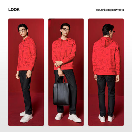 【新年系列】柒牌男装2026帽领弹力厚满印刺绣新疆棉长袖套头卫衣130W70040 商品图2