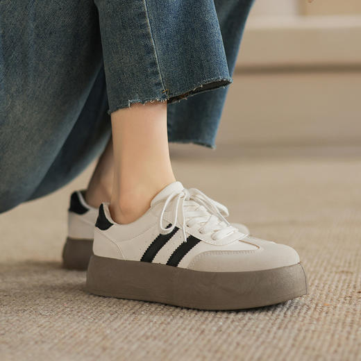 阿么手工女鞋时尚厚底面包鞋女款新款拼色运动百搭系带休闲鞋4CM 商品图3