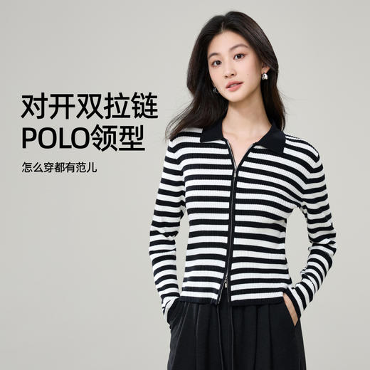 【显瘦-坑条针织衫】逸阳春款修身显瘦弹力POLO领羊毛打底衫上衣3381 商品图4