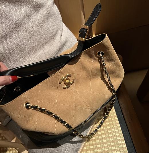 代工厂新款麂皮拼纯皮托特hobo大容量链条单肩斜挎包 商品图1