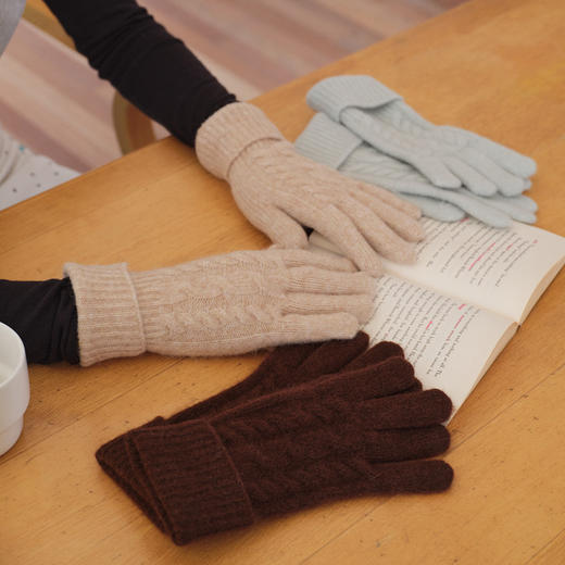 品质感拉爆 29%兔毛羊毛混纺纯色绞花针织手套！实物比图片更好看 2025女冬季韩系复古麻花可触屏手套！ 商品图0