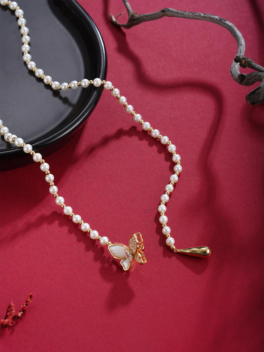 子佩集【蝴蝶盟约】珍珠毛衣链【XXMYL005】4mm珠蝴蝶镀金2512 商品图2