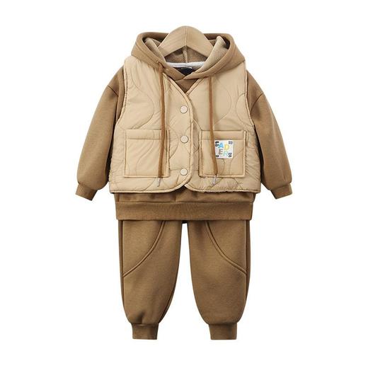 儿童秋冬新款马甲三件套连帽外穿宝宝套装男童加厚保暖衣服童装 商品图4