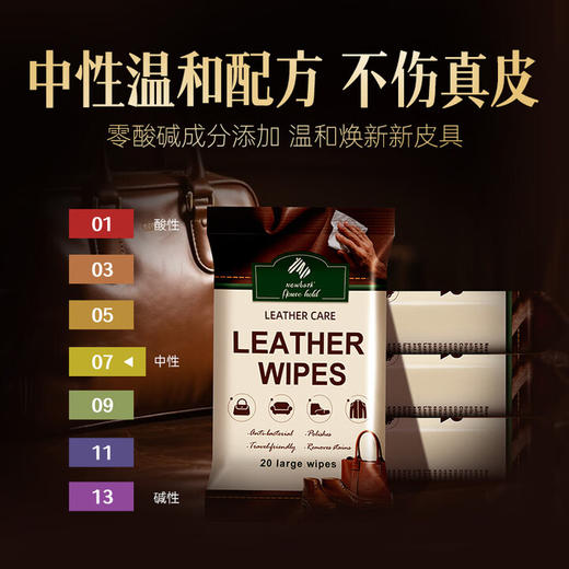 【超值3包装】Newbark 皮革清洁养护湿巾 巴西棕榈蜡+野漆果油 有效清洁养护二合一 真皮专用 小包装 轻巧便携 20抽*3包 商品图6