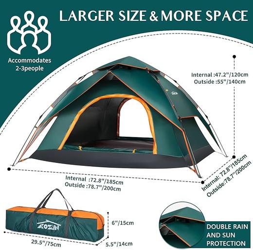 美国 AKOZLIN 露营帐篷 3-4 人 2合1双层即时弹出式防风防雨帐篷X0020ZZNK3 徒步露营背包旅行 商品图1