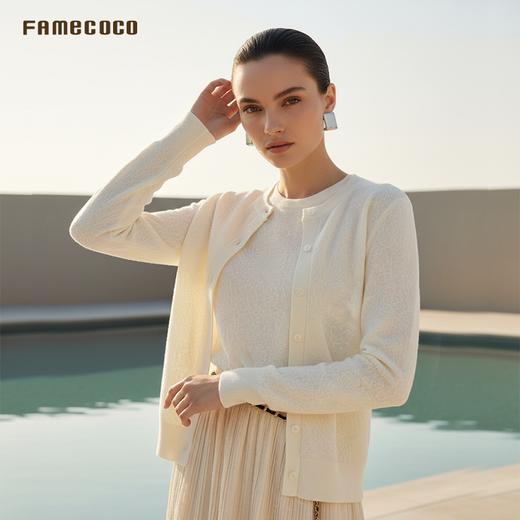 Famecoco范可儿高级感文艺提花短款开衫正肩上衣外套FAD8DA113 商品图1