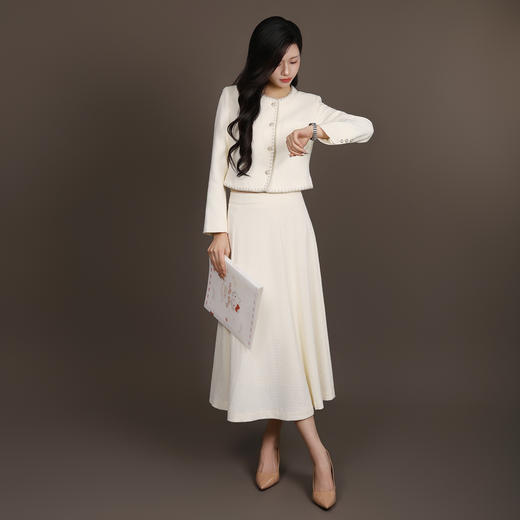 法小曼*子珍专区白色面试商务主持人西装套裙女小香风教师录课演讲职业套装 商品图1