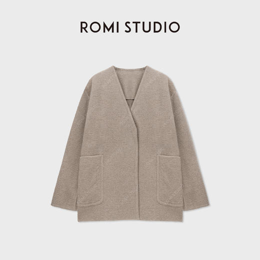 ROMI STUDIO“贵妇系列”100%绵羊毛肌理感无领廓形大衣23AWW1213 商品图0