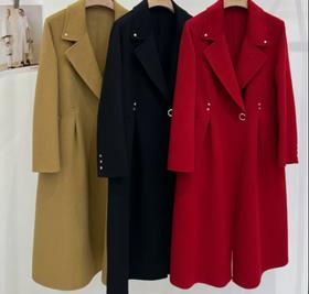 SZ6C15_漆黑色/栀黄色_大衣_冬季_西装大翻领收腰收褶A字摆中长款_高级女装_BERNIEELEN 伯妮斯茵