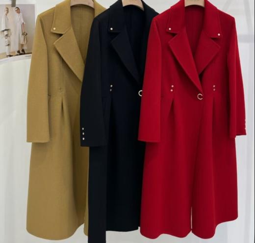 SZ6C15_漆黑色/栀黄色_大衣_冬季_西装大翻领收腰收褶A字摆中长款_高级女装_BERNIEELEN 伯妮斯茵 商品图0