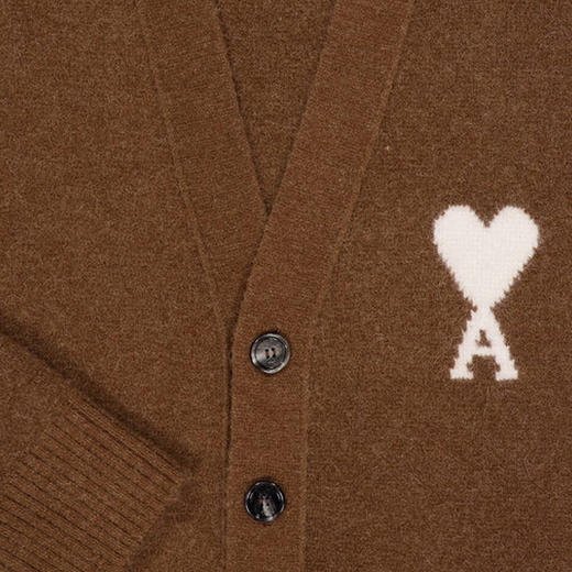 AMI 男女同款心形徽标刺绣嵌花混纺羊毛针织开衫 棕色 UKC365 KN0135 217 商品图2