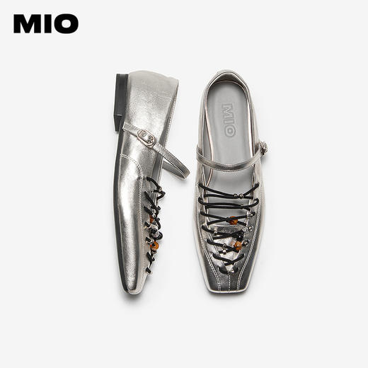 MIO米奥玛丽珍鞋2026春季新款方头粗跟复古串珠系带一字带女单鞋M261440728 商品图3