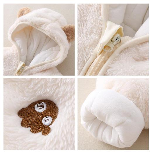 婴儿秋冬季法兰绒连体衣保暖棉衣棉服男女宝宝衣服连帽外出服爬服 商品图3