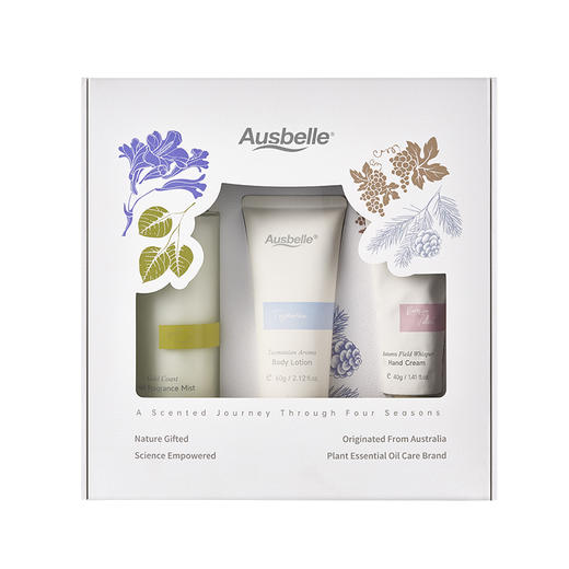 【跨境】Ausbelle澳思蓓香氛个护套盒（护发乳100ml+身体乳60g+护手霜40g+舒缓喷雾15ml) 商品图0