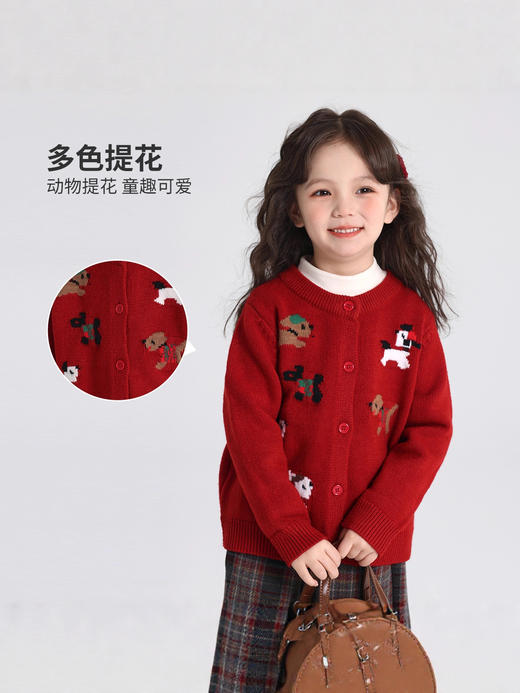 【洋气加厚针织毛衣】2025新款儿童加厚毛衣 拜年服 红色新年秋冬卡通女童针织开衫 外套潮 商品图1