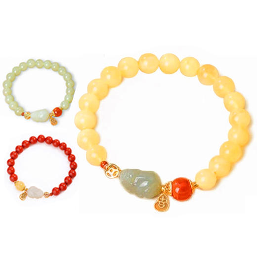 吉祥福禄·灵气貔貅晴水和田玉蜜蜡朱砂福运手串 商品图0