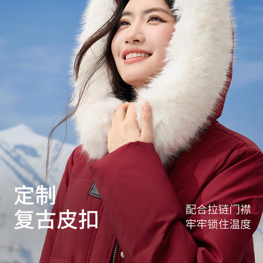 【年货节】熙世界可脱卸大毛领连帽羽绒服女冬季中长款圣诞战袍鸭绒红色外套 商品图1