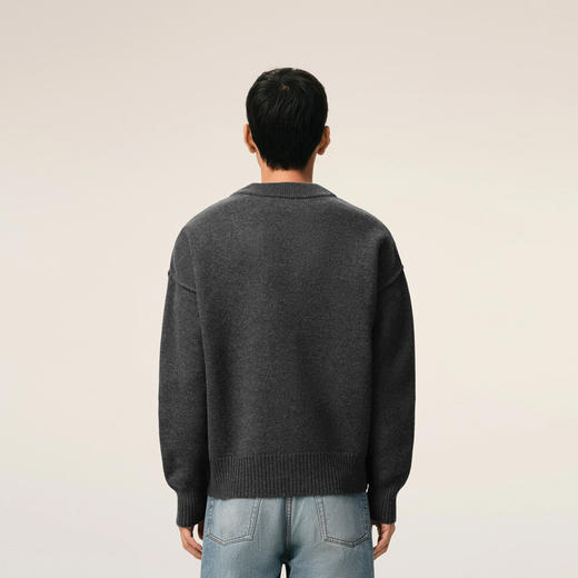 AMI 男女同款心形徽标刺绣嵌花羊毛针织开衫 深灰色 UKC367 U018 084 商品图4