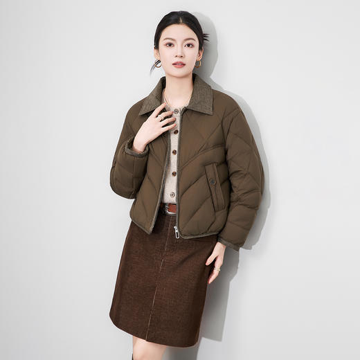 「高货wl」全新升级【铂金会员468/天猫629/差价161】(23611)洛诗琳复古撞色羽绒服2025冬季巴恩风翻领防风保暖外套 商品图1