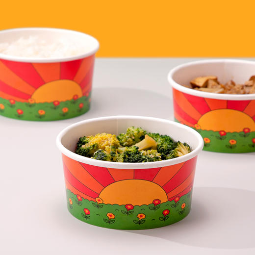 喇叭花一次性纸碗加厚圆形外卖小吃糖水打包餐盒花田日出汤碗带盖 商品图4