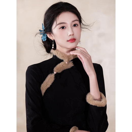 新款改良新中式高端旗袍裙，年轻款加绒加厚冬装日常LSB4329 商品图2