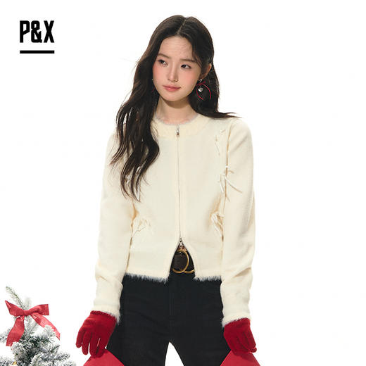P&X设计师女装2026春季小香风时尚甜美短款毛衣 826118112 杏色 商品图0